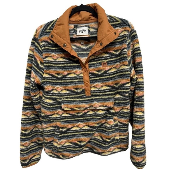 Billabong Switchback Print Fleece Pullover Front Pocket Sherpa Jacket Medium - Picture 2 of 7